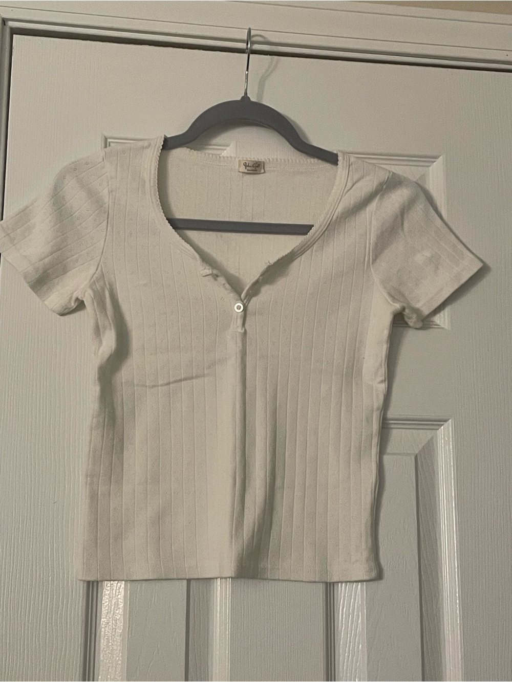 Brandy Melville White & Brick Red Ribbed Henley Tops - Picture 4 of 7